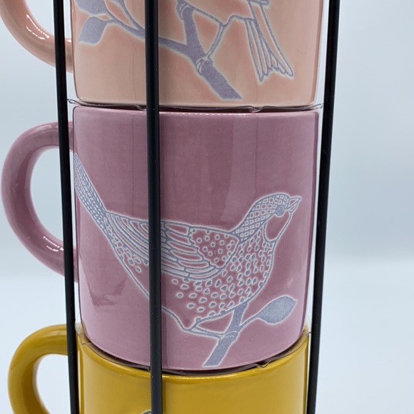 Set of 4 cups in wire holder birds pastel - Picture 5 of 6